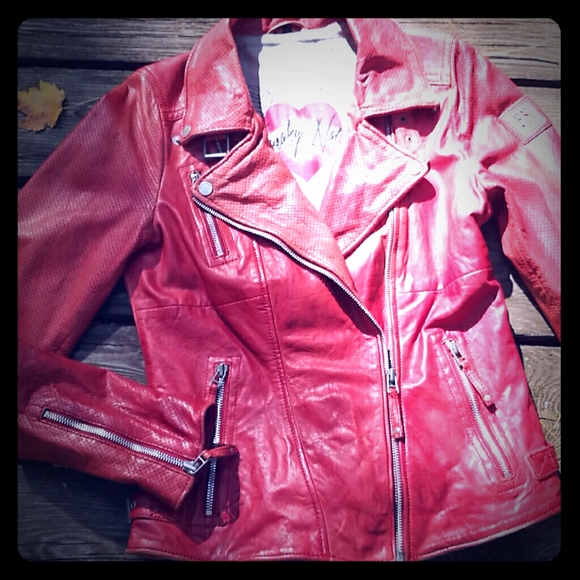 Freaky Nation Leather Biker Jacket  Red S080/299 - Picture 3 of 11